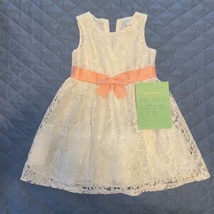 Janie and Jack Cream Lace Dress with Peach Sash